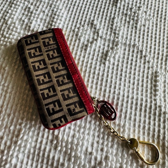 Fendi Red and Brown Logo Key Case - Picture 1 of 5